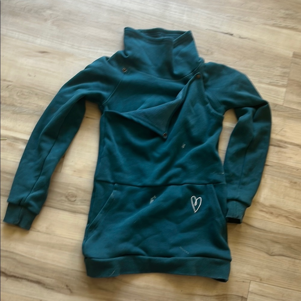 Teal Asymmetrical Sweatshirt with Heart Detail